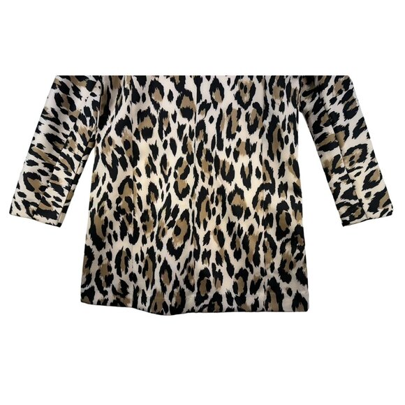 Chelsea & Theodore Womens Leopard Print Scuba Jacket S Brown Black - Picture 11 of 13